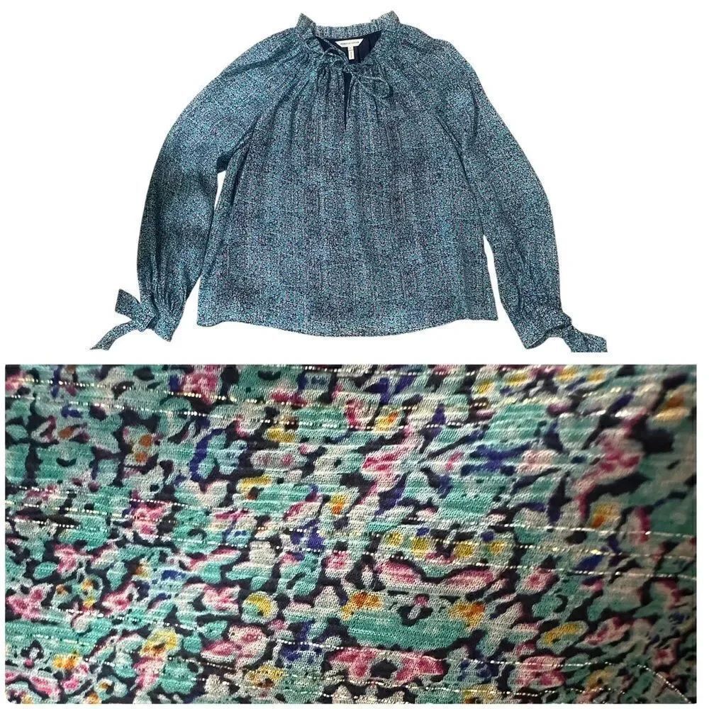 Rebecca Taylor Floral Print Long Sleeve 97% Silk Blouse Size 6